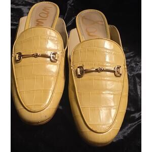 Sam Edelman Womens Laurna Sun Croc Leather Slip On Flats Sz 7.5M Mules Leather